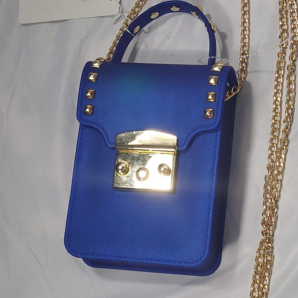 NWT LE MIEL BLUE PURSE WITH GOLD LOCK & CHAIN